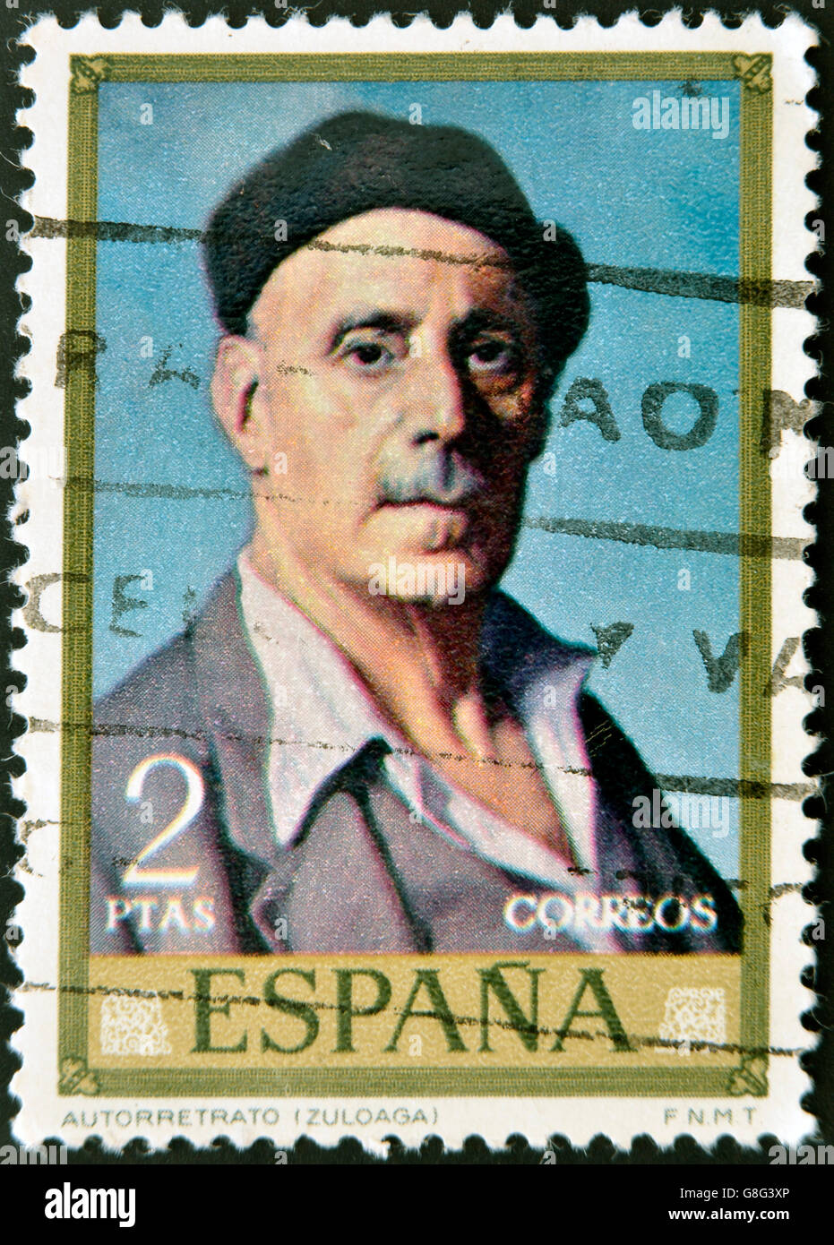 SPAIN - CIRCA 1971: stamp printed in Spain shows self-portrait of Ignacio Zuloaga, circa 1971 Stock Photo