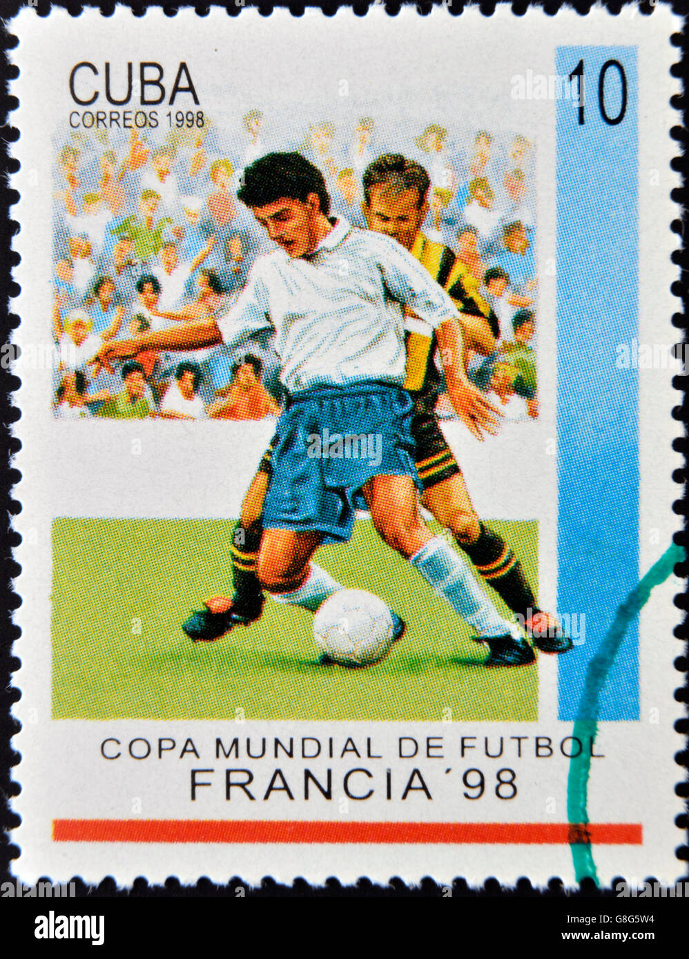 CUBA - CIRCA 1998: A stamp printed in cuba dedicated to Football World Cup France 98, circa 1998 Stock Photo