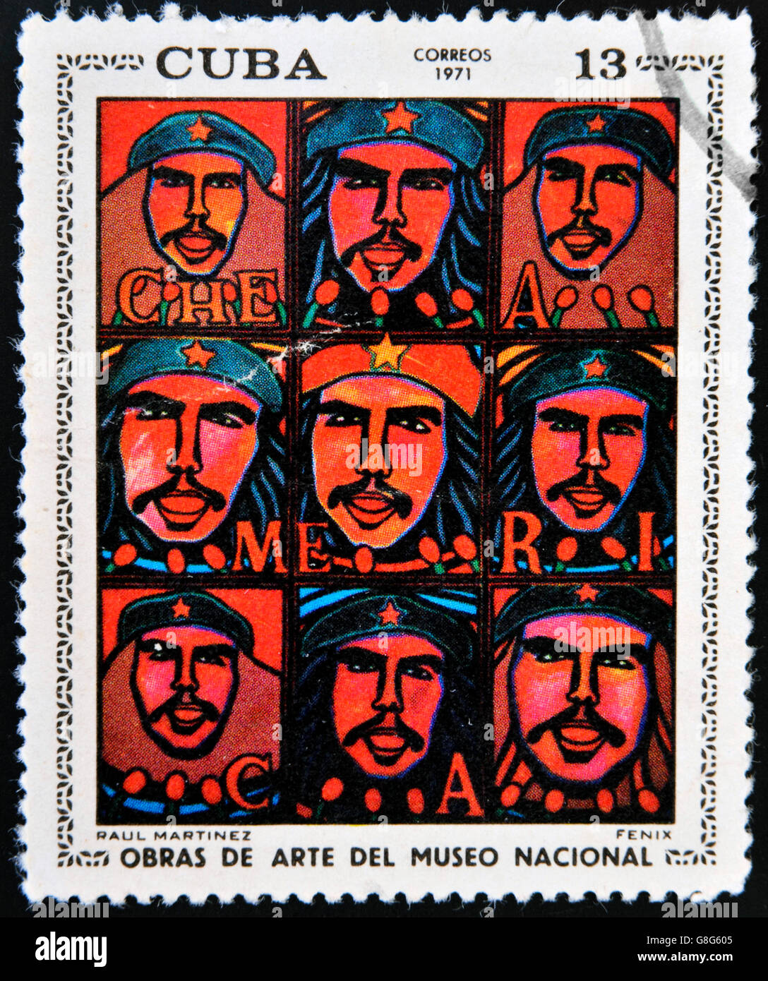CUBA - CIRCA 1971: A stamp printed in cuba dedicated to works of art from the National Museum, shows 'Phoenix' by Raul Martinez, Stock Photo