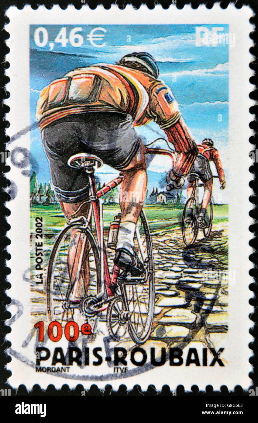 FRANCE - CIRCA 2002: stamp printed in France shows Paris-Roubaix ...