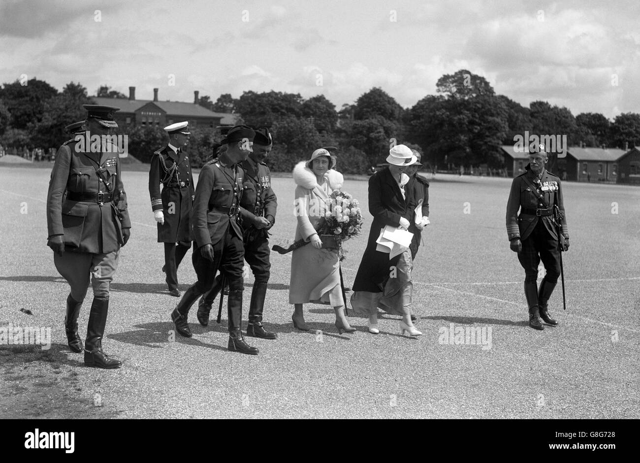 The Duke and Duchess of York on the parade ground as the Duke of York is on his way to present Colours to the Cameron Highlanders, a famous Scottish regiment, at Aldershot. Stock Photo