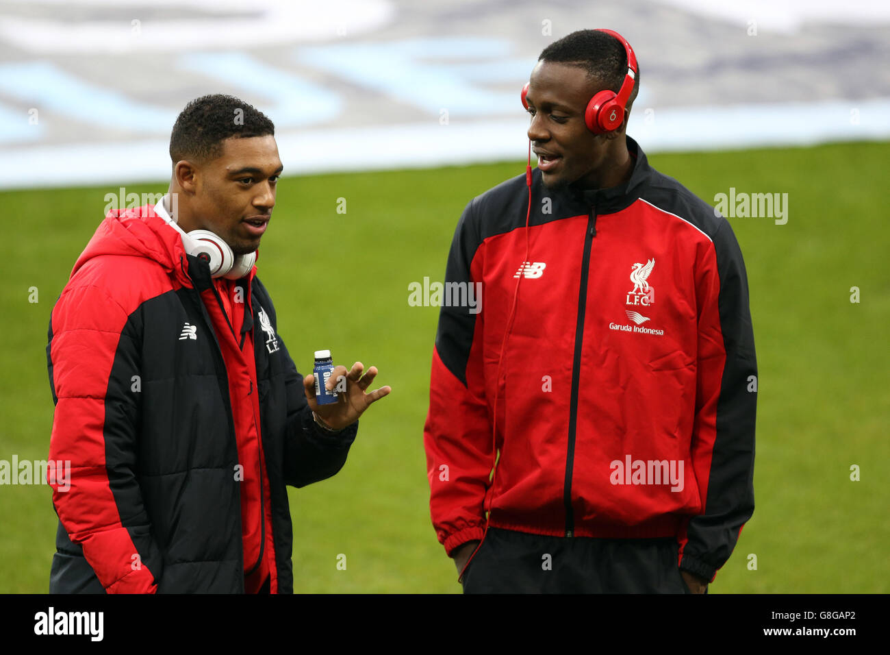 Liverpool's Divock Origi and Jordon Ibe before the Barclays Premier League match at St James' Park, Newcastle. Stock Photo