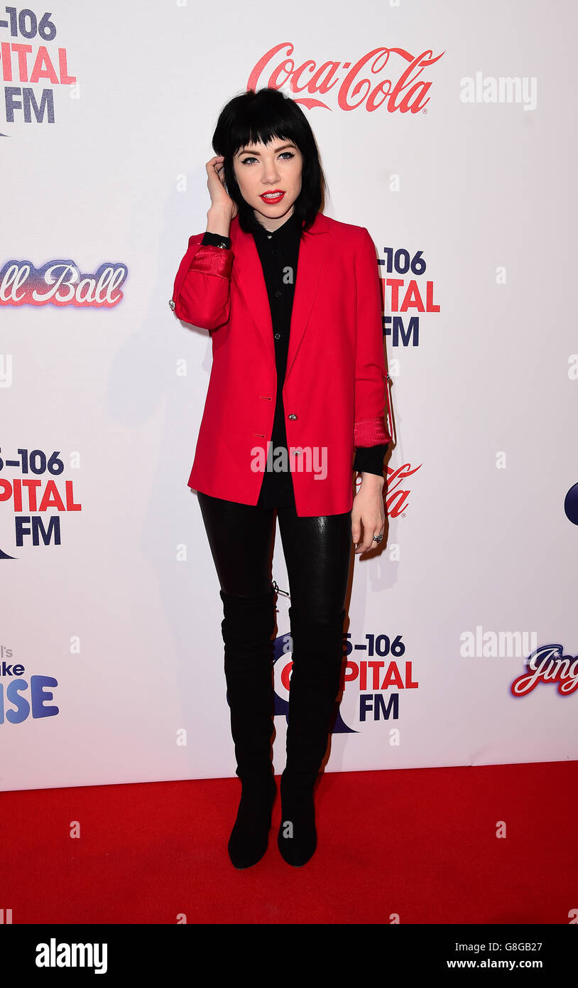 Carly rae attends capital fm jingle bell ball arena hi-res stock