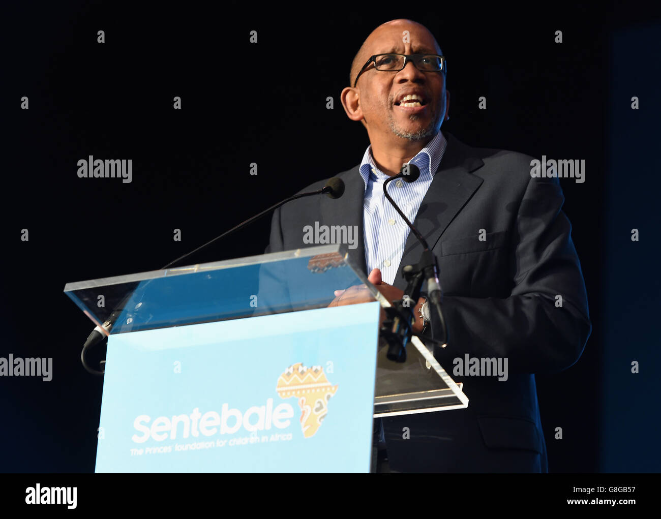 Prince Seeiso of Lesotho speaks during a concert hosted by Prince Harry