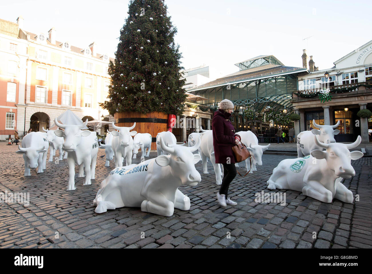 EDITORIAL USE ONLY 20 statues of white cows are placed in London's