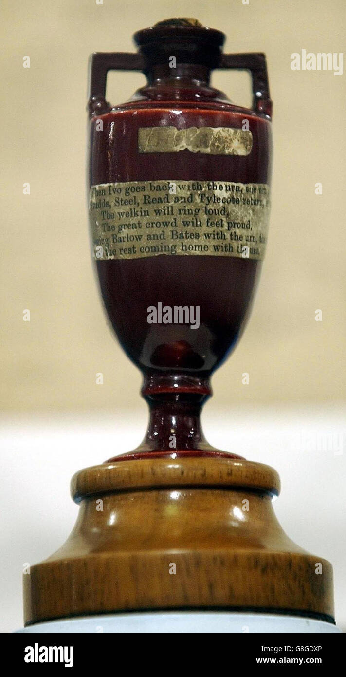 The Ashes urn on display in the museum at Lords Cricket Ground, St John
