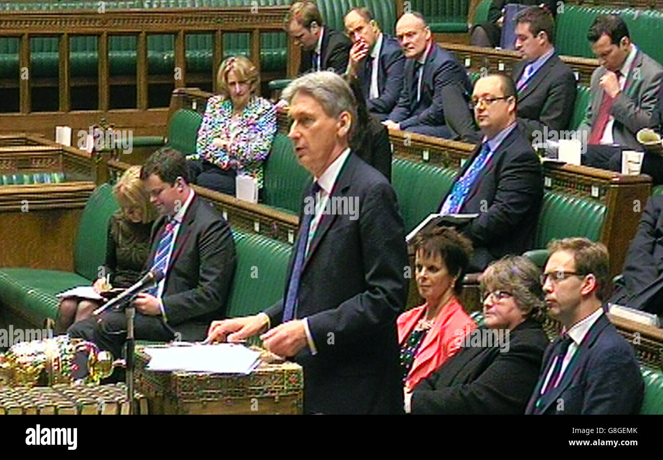 Foreign Secretary Phillip Hammond makes a statement in the House of Commons in London over the UK's military action against Islamic State (IS). Stock Photo