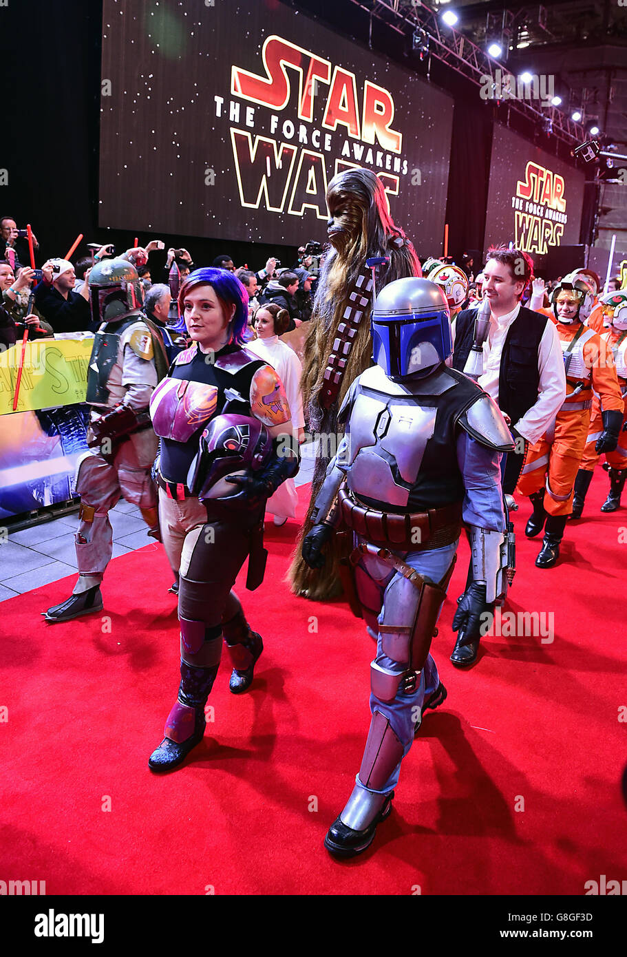 Jango Fett attending the Star Wars: The Force Awakens European Premiere held in Leicester Square, London. PRESS ASSOCIATION Photo. See PA story SHOWBIZ StarWars. Picture date: Wednesday December 16, 2015. Photo credit should read: Ian West/PA Wire Stock Photo