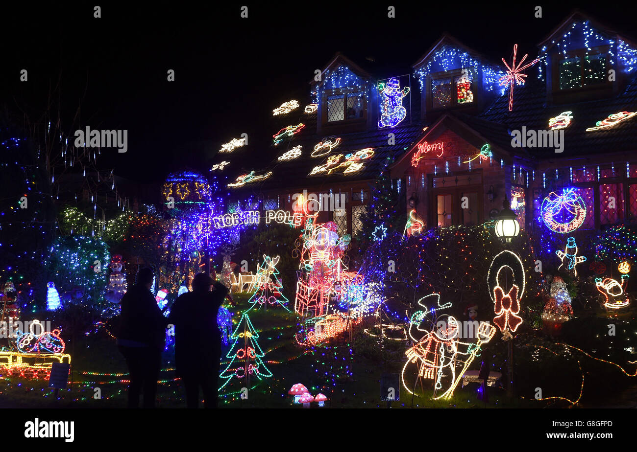 Christmas lights on the house of Malcolm and Wendy Molloy in Alcester