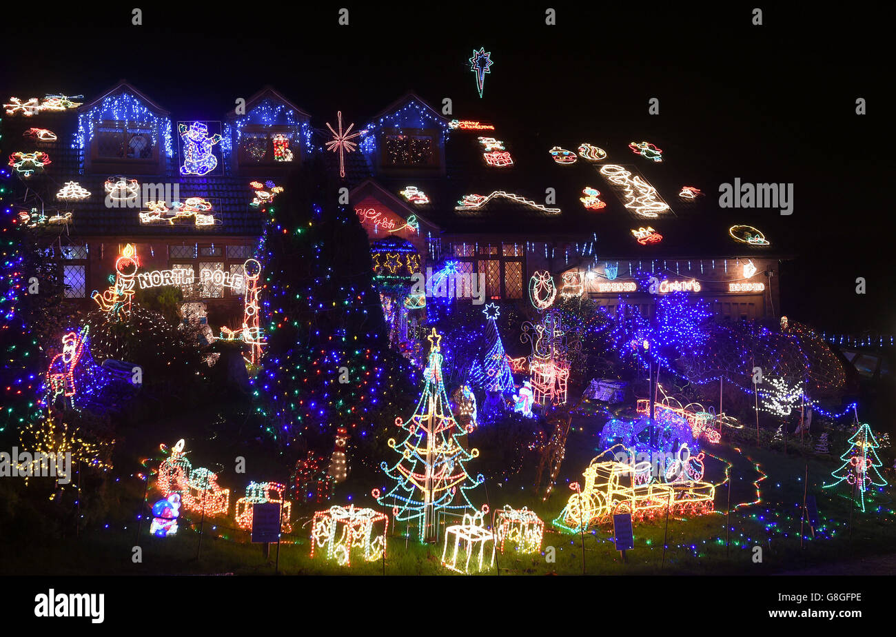 Christmas light display. Christmas lights on the house of Malcolm and