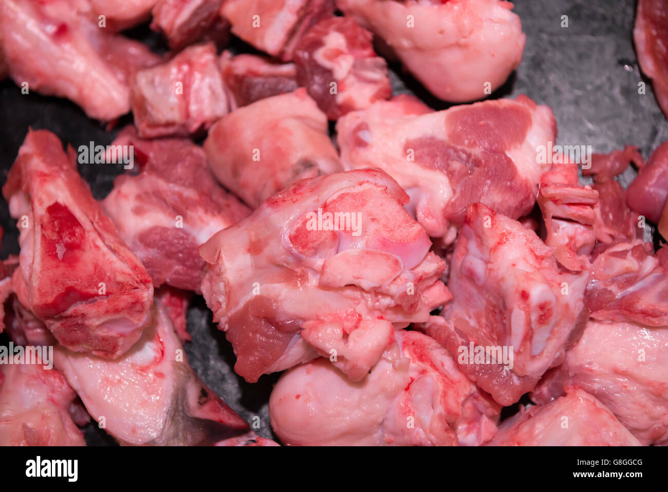 raw pork ribs on sale in a supermarket Stock Photo