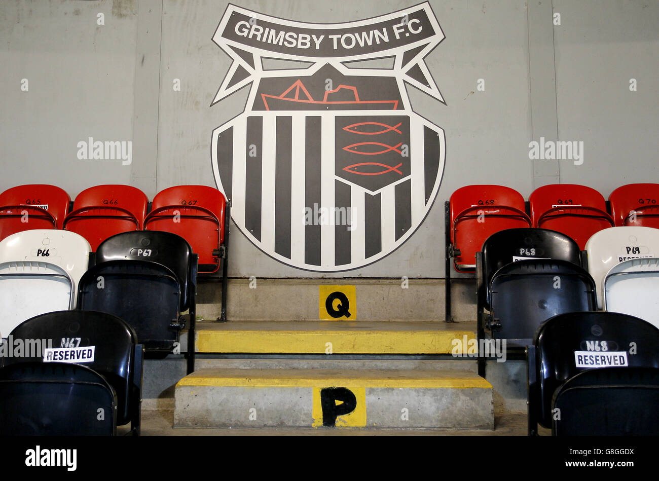 Grimsby Town v Shrewsbury Town - Emirates FA Cup - Second Round - Blundell Park. A general view of the club crest on the wall of the stands at Blundell Park, Grimsby Town Stock Photo