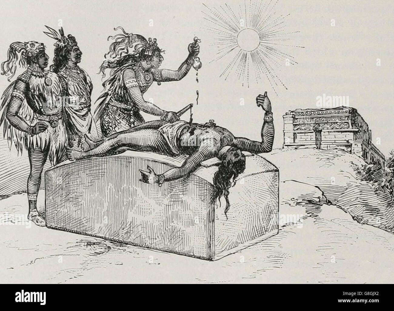 Aztecs sacrificing to the Sun Stock Photo