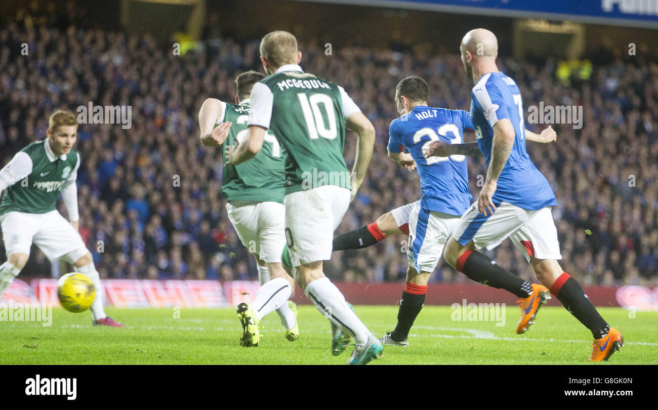 Rangers Jason Holt scores his second goal during the Ladbrokes Scottish Championship match at Ibrox Stadium, Glasgow. Stock Photo