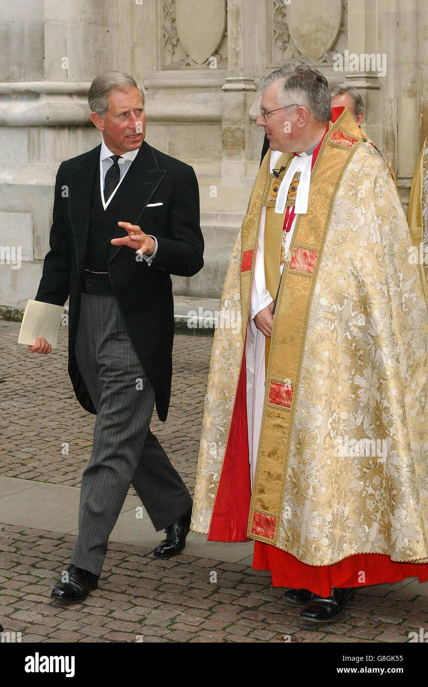 The Prince of Wales and the Dean of Westminster Abbey, the Very Rev Dr Wesley Carr, leave the memorial service of former Labour Prime Minister Lord Callaghan and his wife. Stock Photo