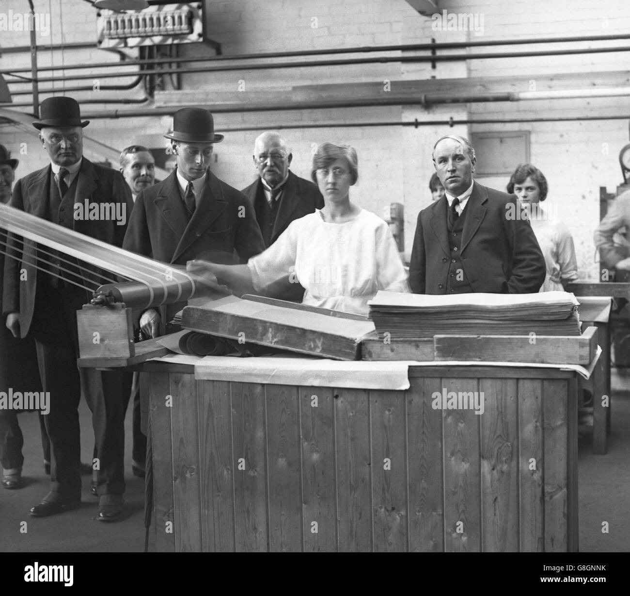 The Duke of York watches copies being made of his own photograph at Waterlow & Sons Ltd in Watford. Stock Photo