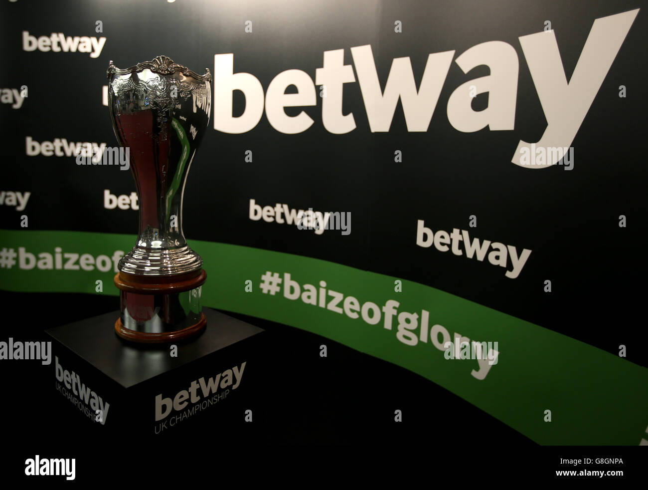 The Betway UK Snooker Championship trophy during day seven of the 2015 Betway UK Snooker Championship at The York Barbican, York. Stock Photo
