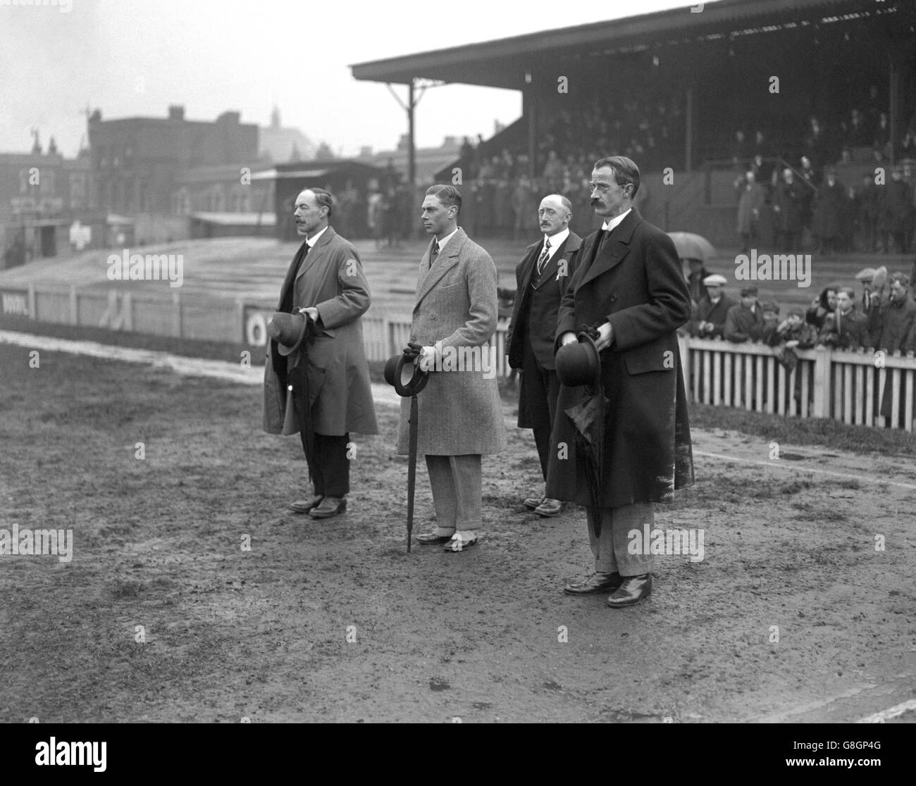 The Duke of York visits Homerton, where Clapton Orient were playing Bristol City in the second league. He arrived at the ground with the directors of the teams. Stock Photo
