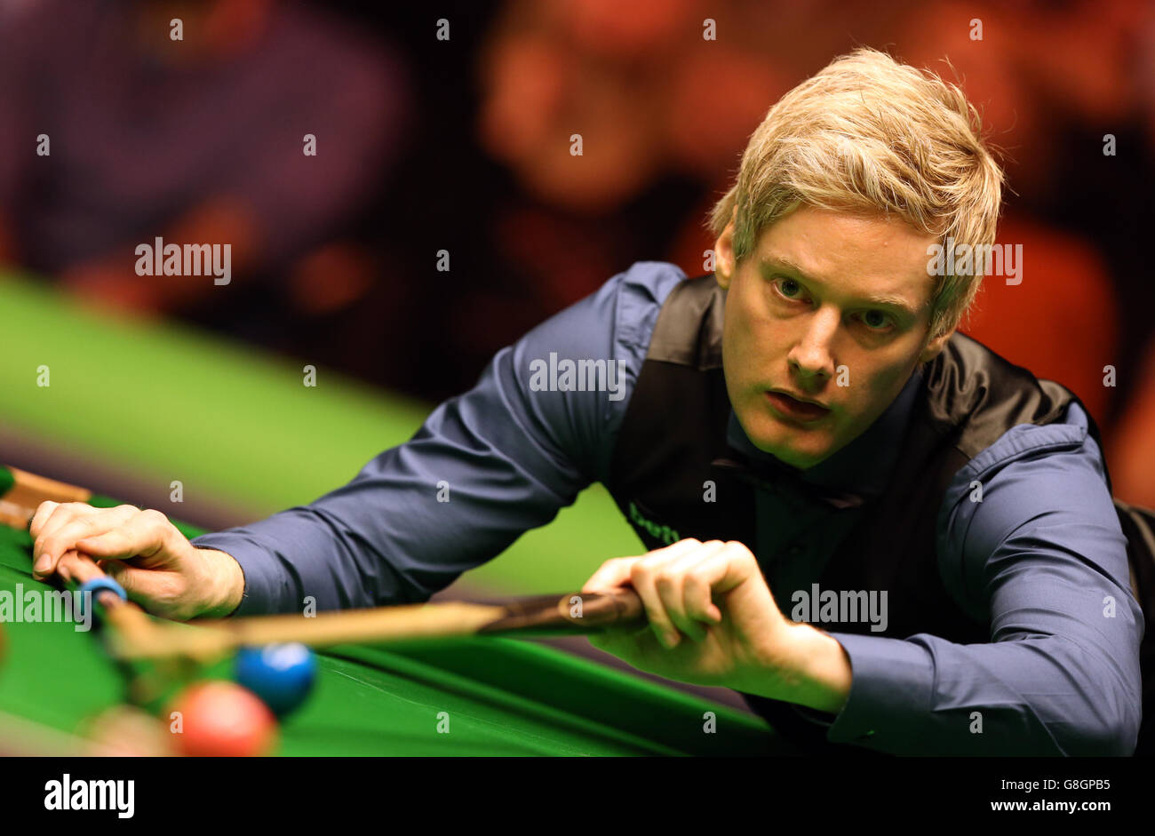 Neil Robertson in action against Stephen Maguire during day nine of the 2015 Betway UK Snooker Championship at The York Barbican, York. Stock Photo