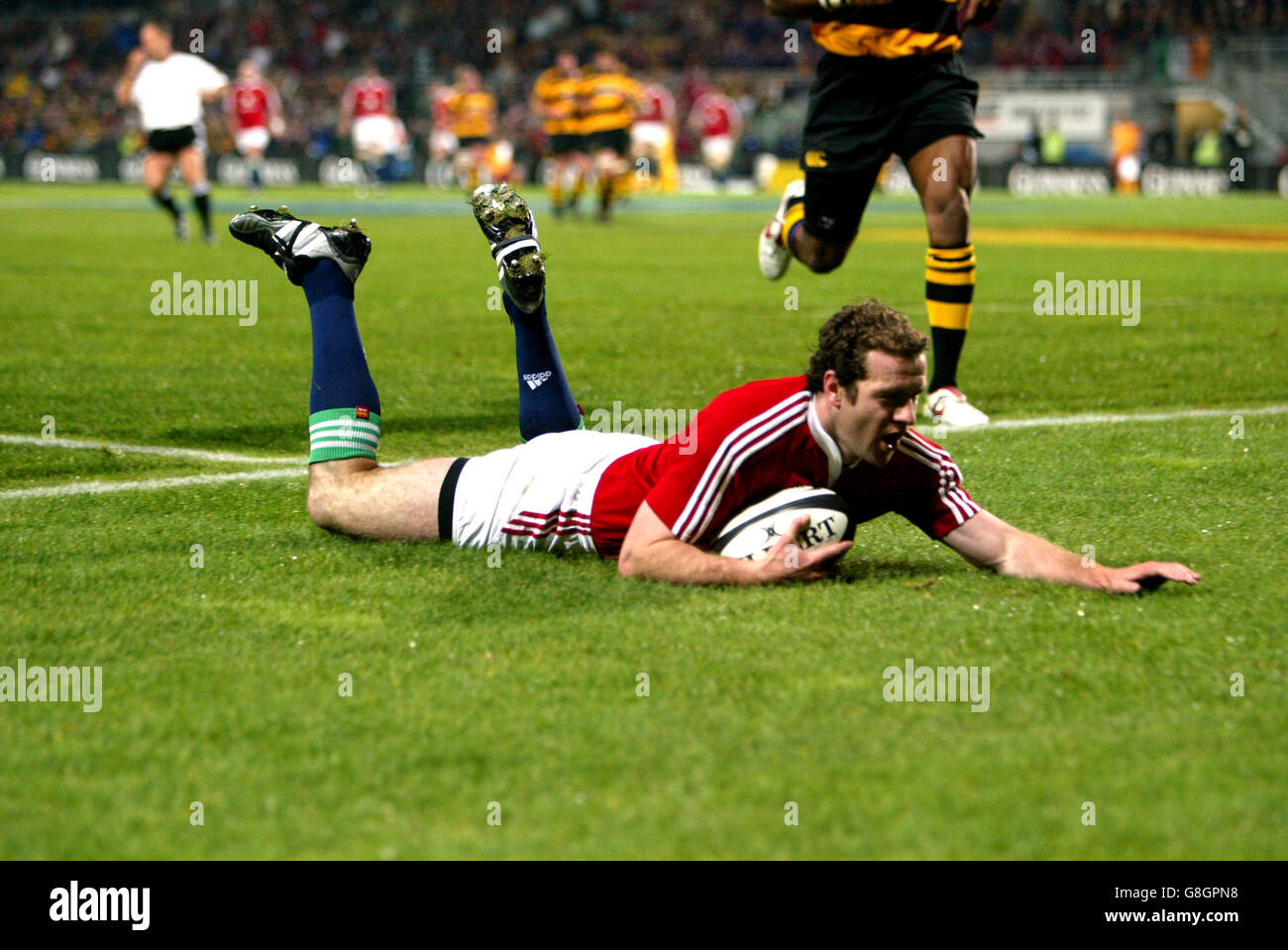 British & Irish Lions' Geordan Murphy score a try against Taranaki Stock Photo