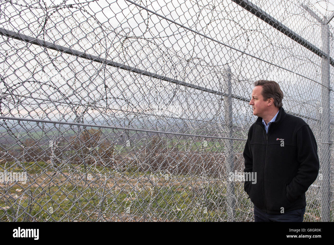 Prime Minister David Cameron visits Bulgaria's border with Turkey near the Lesovo crossing point, where he saw the enhanced efforts to secure the European Union's external frontiers. Stock Photo