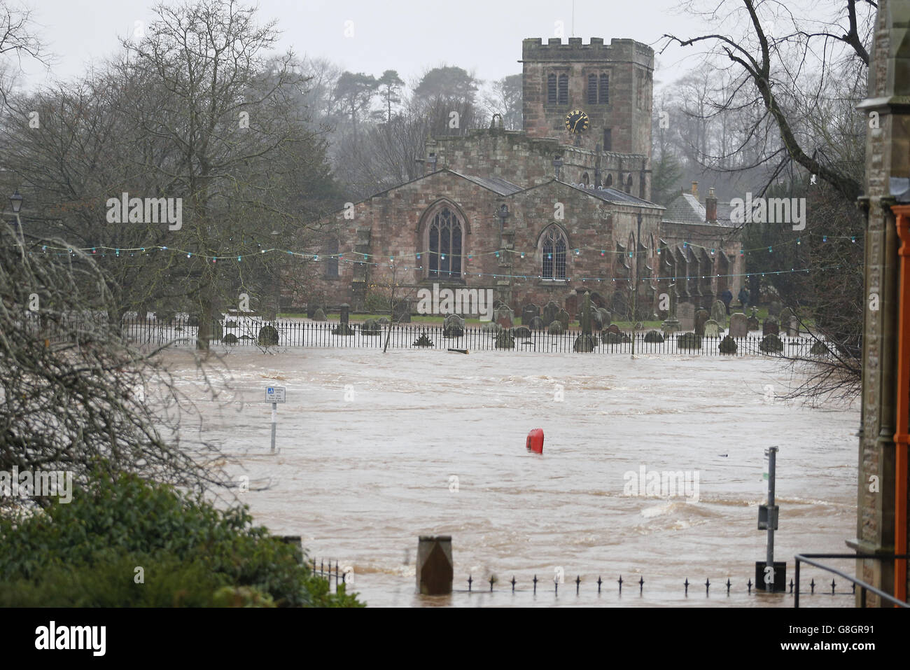 Flooded roads in Appleby in Cumbria, as Storm Desmond hits the UK. Stock Photo