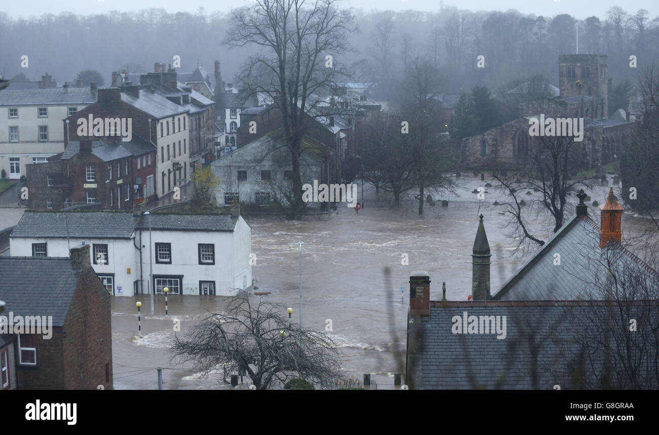 Flooded roads in Appleby in Cumbria, as Storm Desmond hits the UK. Stock Photo