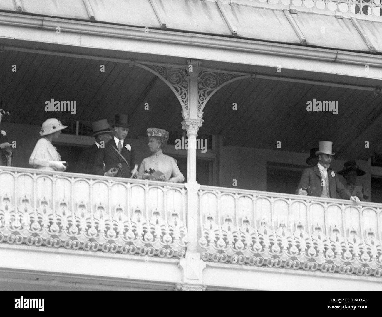 The Royal Party in the Grand Stand on Oaks Day at Epsom, (l-r) Prince Henry, Princess Mary, the Duke of York, Queen Mary and King George V. Stock Photo