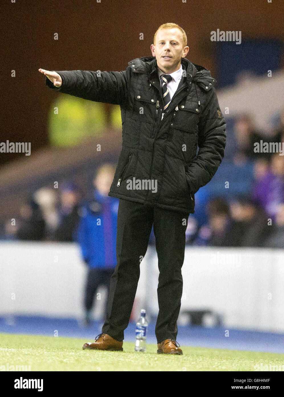 Dumbarton manager Steve Aitken during the Ladbrokes Scottish Championship match at Ibrox Stadium, Glasgow. Stock Photo