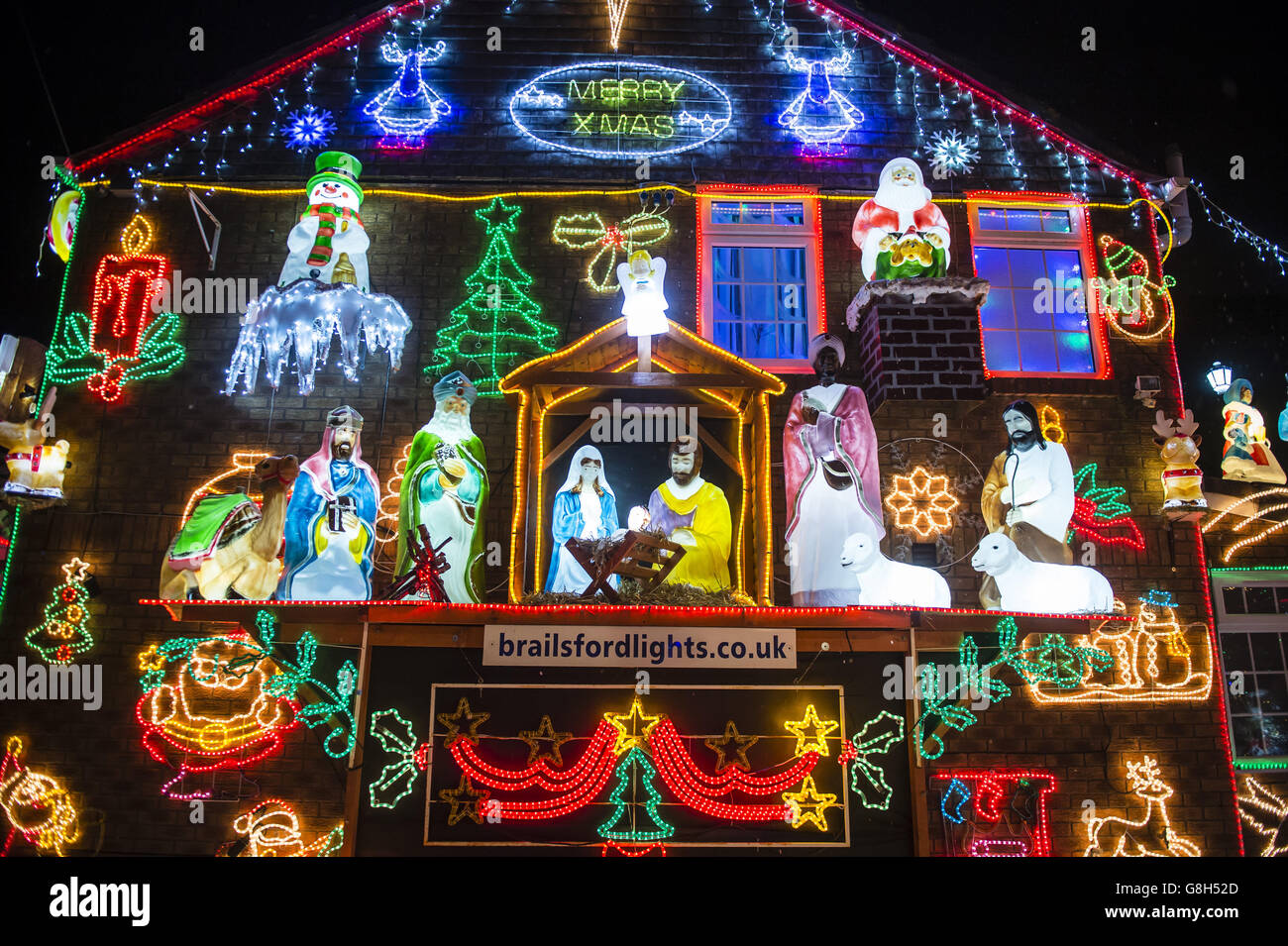 Christmas lights, scenes and sculptures at a house in Brentry, Bristol, where brothers Lee and