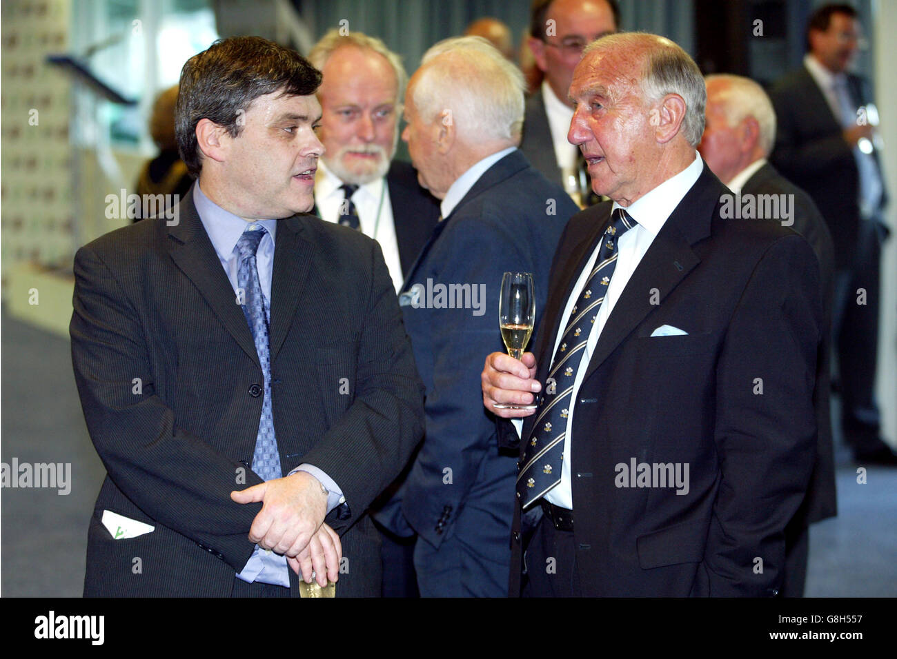Micky Stewart and Guest at the opening of the OCS stand of the Brit Oval Stock Photo