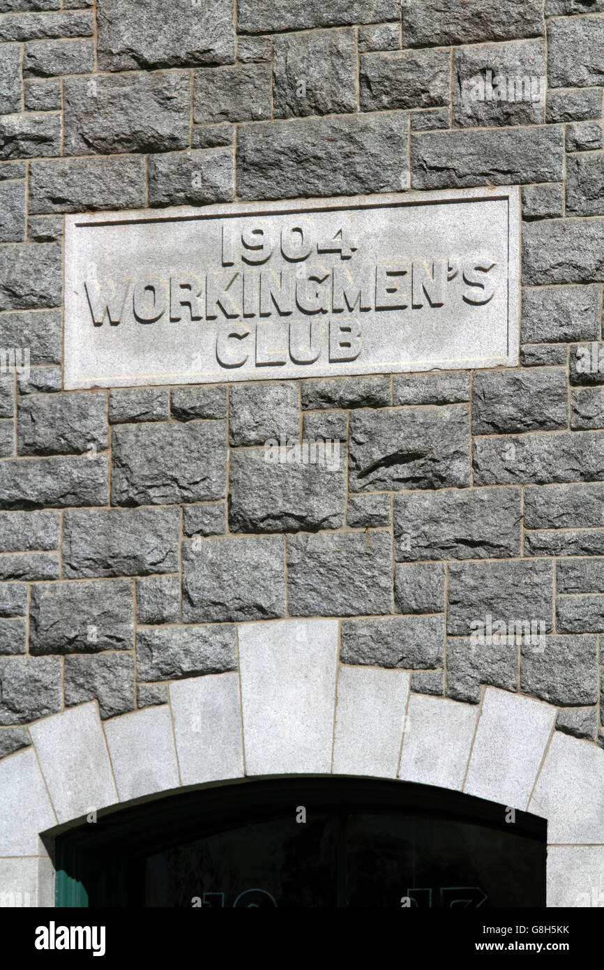 Workingmens club cornerstone, Portland, Maine, USA Stock Photo