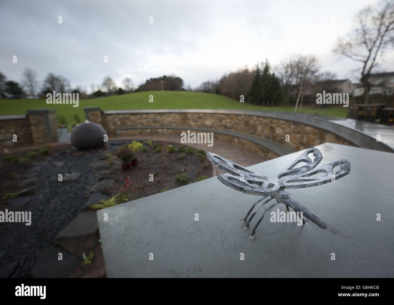 General view of a newly opened memorial garden at Mortonhall Crematorium in Edinburgh that features 149 plaques with the names of stillborn and dead newborn babies involved in the Mortonhall baby ashes scandal. Stock Photo