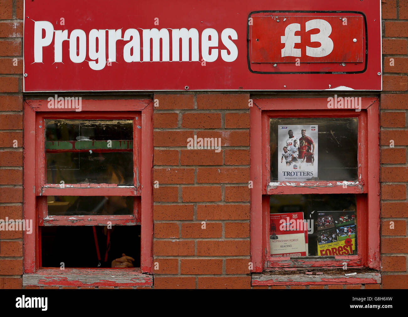 Programmes for sale outside the City Ground before kick-off Stock Photo ...