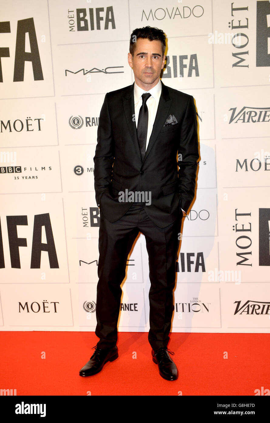 Colin Farrell arrives at the Moet British Independent Film Awards, at Old Billingsgate Market, London. Stock Photo