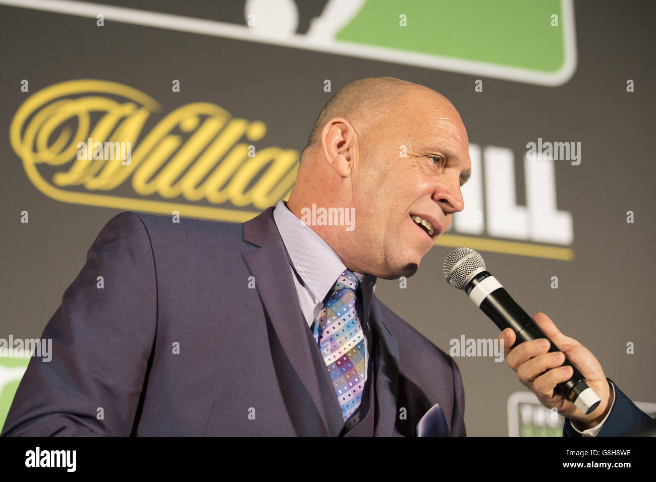 Darts Announcer Russ Bray during the 2015 Football Supporters Federation Awards, in association with William Hill, at St Pancras Renaissance Hotel, London. Stock Photo