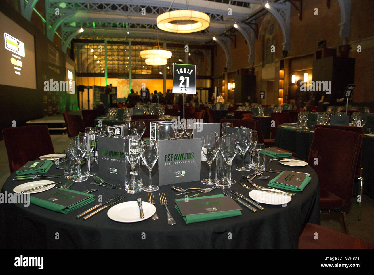 Detail of the table layout for the 2015 Football Supporters Federation Awards Stock Photo