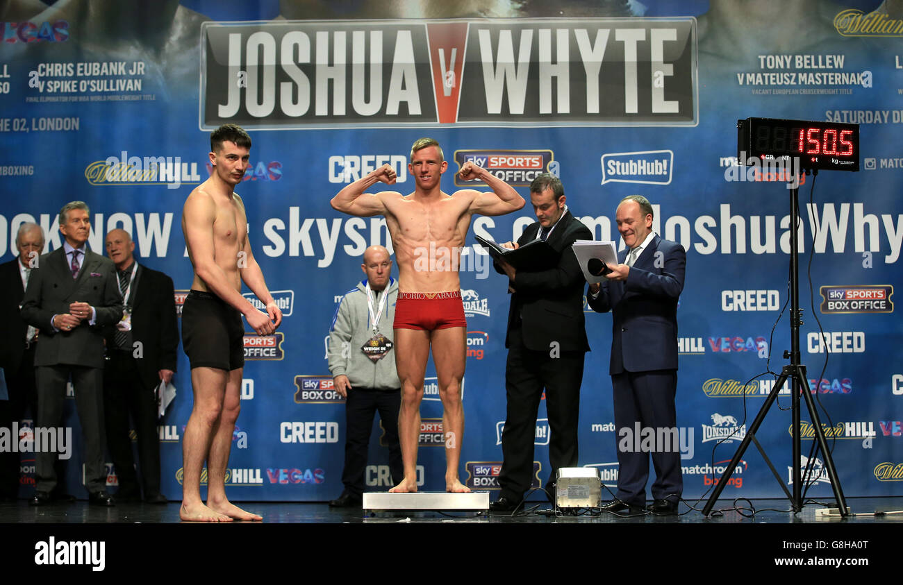 Anthony Joshua v Dillian Whyte Weigh-In - Indigo at The O2. Ted Cheeseman weighs in for his fight with Ian Henry during the weigh-in at Indigo at The O2, London. Stock Photo