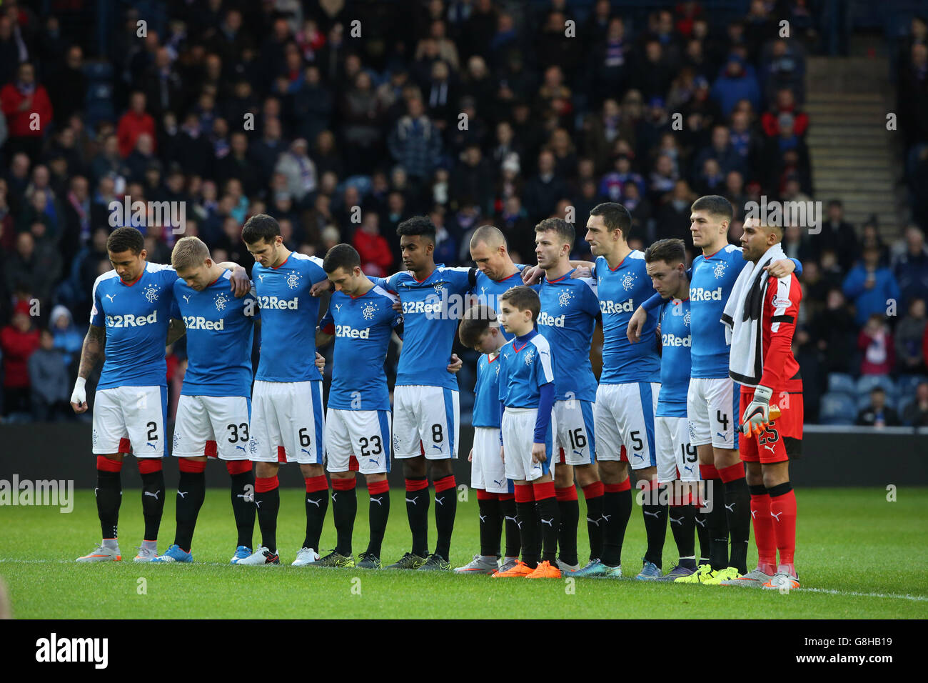 A minute silence is held after the death of former player Arnold Peralta before the Rangers vs Greenock Morton Ladbrokes Scottish Championship match at the Ibrox Stadium, Glasgow. Stock Photo
