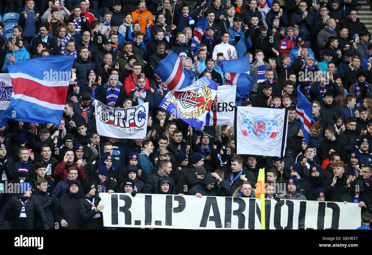 Rangers fans prior to a minutes silence for former player Arnold Peralta before the Rangers vs Greenock Morton Ladbrokes Scottish Championship match at the Ibrox Stadium, Glasgow. Stock Photo