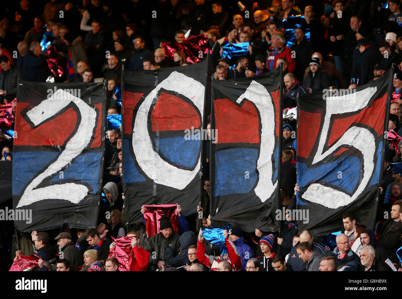 Crystal Palace v Southampton - Barclays Premier League - Selhurst Park. Crystal Palace fans in the stands at Selhurst Park mark the 10th anniversary of the Holmesdale fanatics Stock Photo