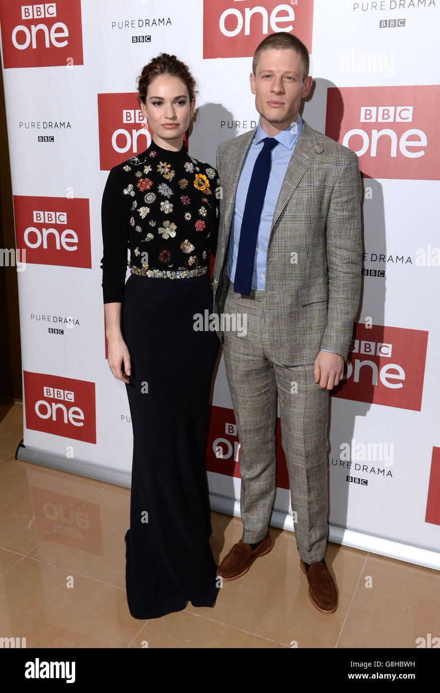 Lily James and James Norton of BBC One drama, War & Peace at London's  Mayfair Hotel for the world premiere ahead of its first episode which  transmits at 9pm on Sunday 3rd