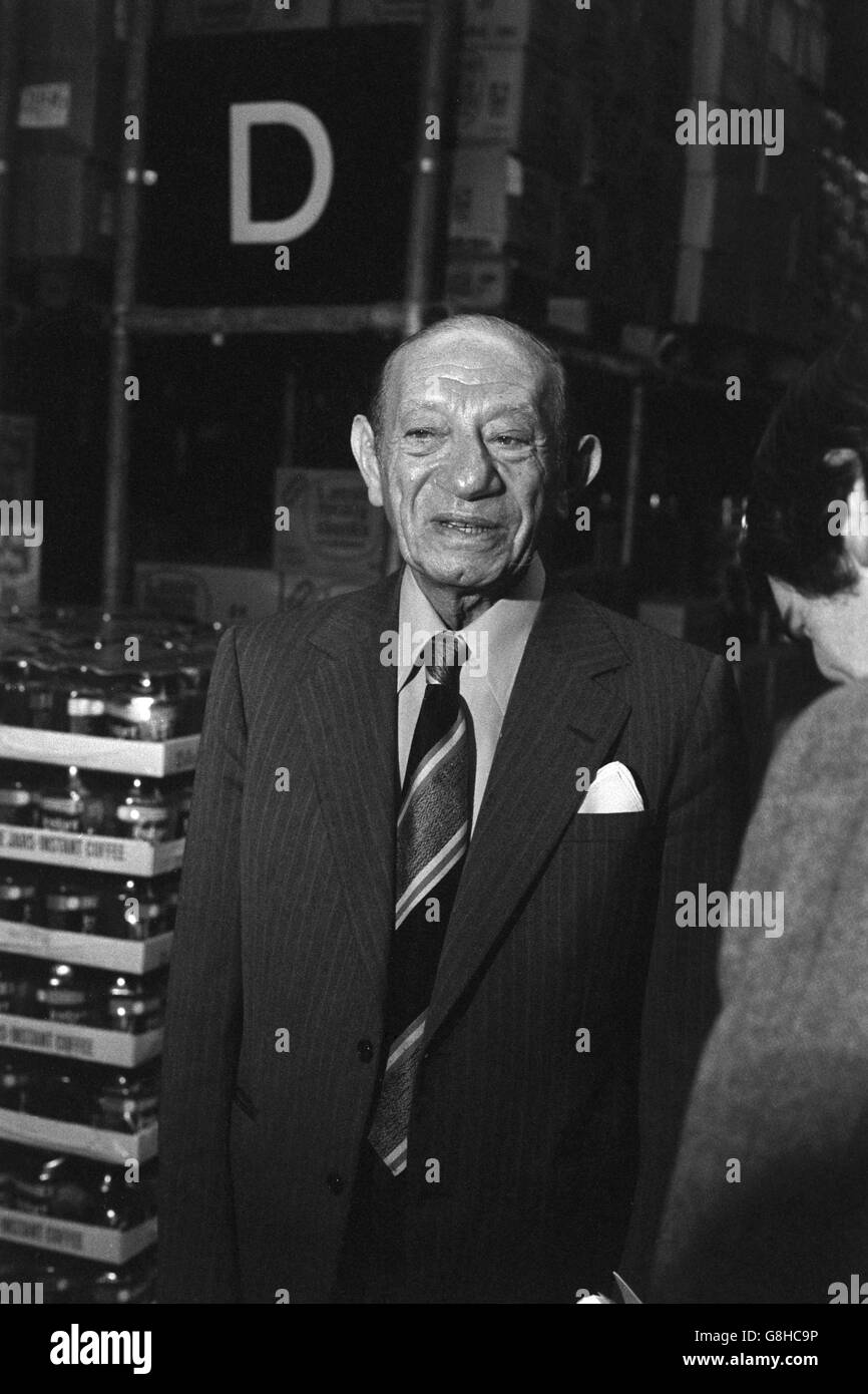 Sir John Cohen - Tesco Warehouse - Cheshunt. Sir John Cohen at the warehouse of Tesco in Chesthunt, Hertfordshire. Stock Photo