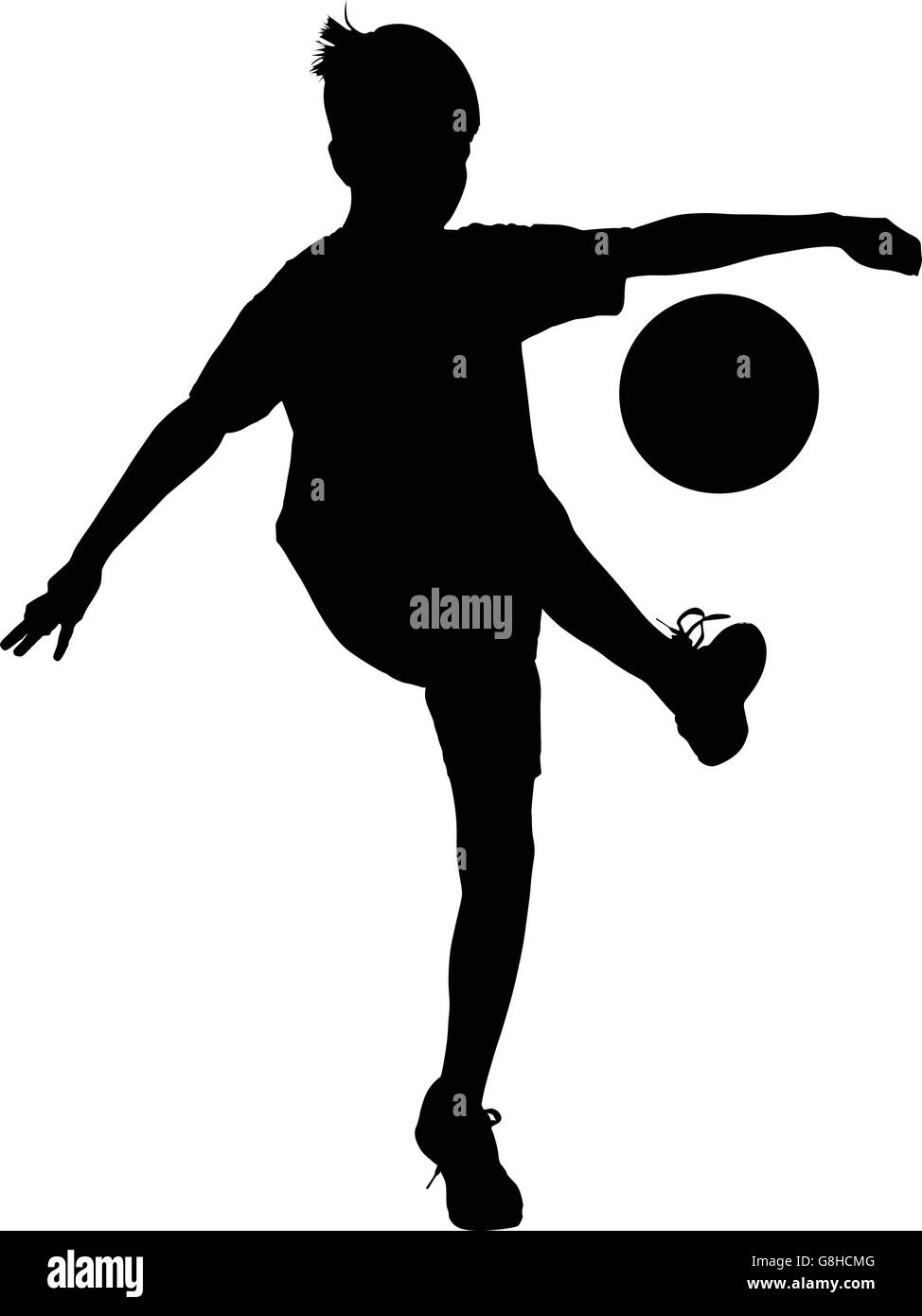 Young football player kicking a ball vector silhouette Stock Vector