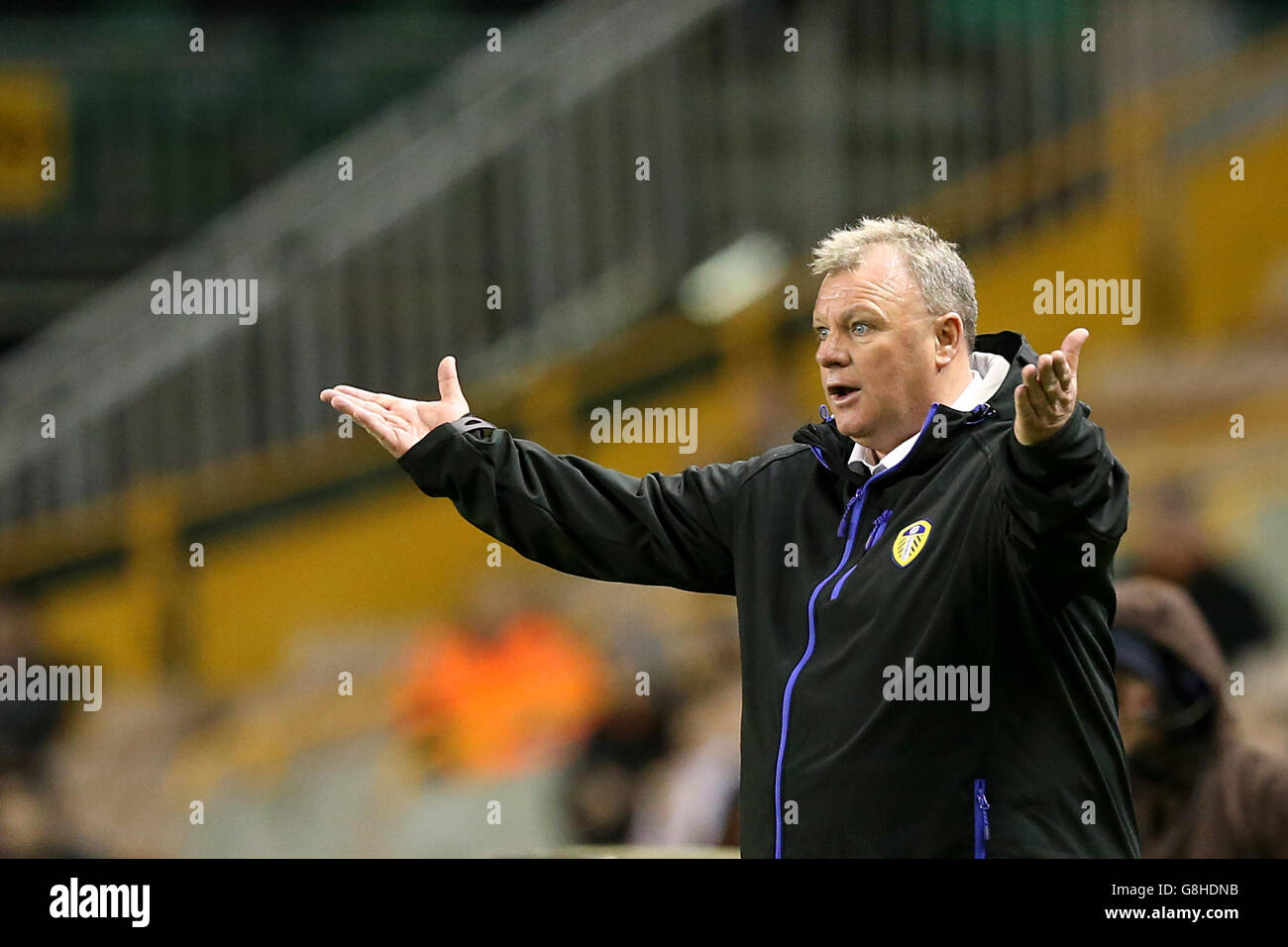 Wolverhampton Wanderers v Leeds United - Sky Bet Championship - Molineux. Leeds United manager Steve Evans gestures on the touchline Stock Photo
