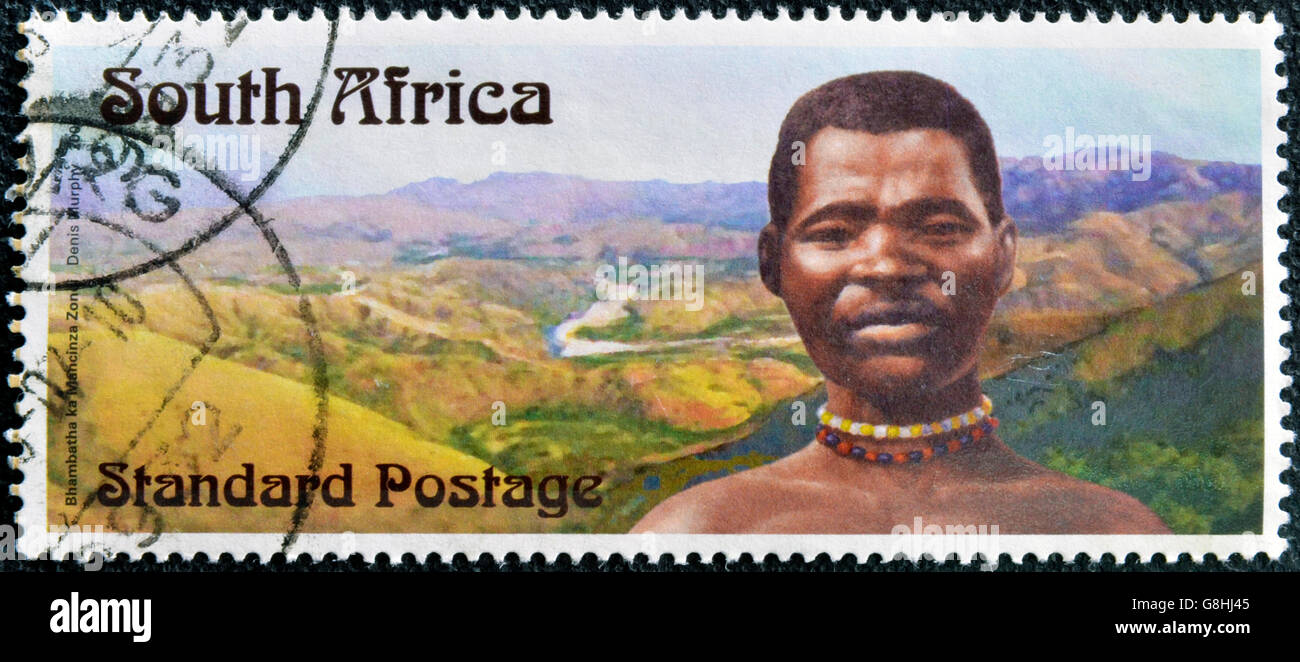 SOUTH AFRICA - CIRCA 2006: A stamp printed in RSA dedicated to Centennial Bhambatha Rebellion, circa 2006 Stock Photo