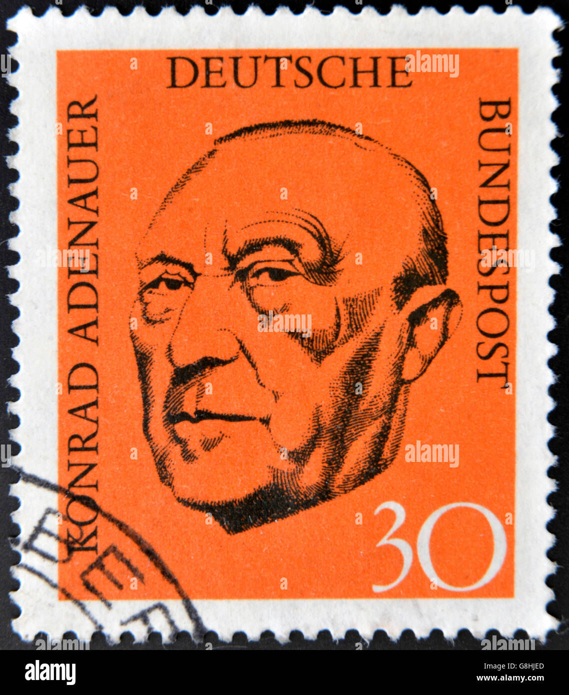 GERMANY - CIRCA 1968: A stamp printed in German Federal Republic show Chancellor Konrad Adenauer, circa 1968 Stock Photo