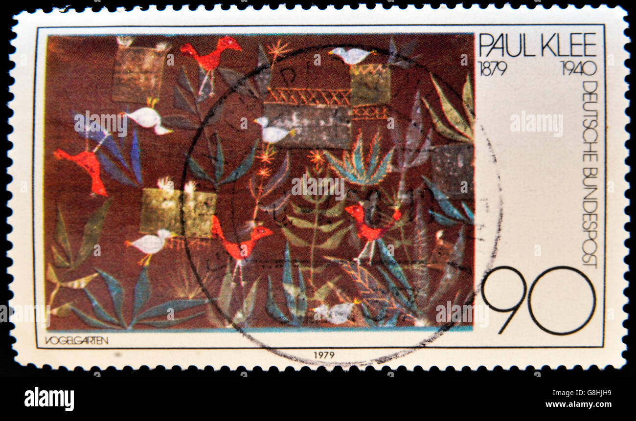 GERMANY - CIRCA 1979: A stamp printed in Germany, shows picture of 'Birds in Garden', by Paul Klee, circa 1979 Stock Photo