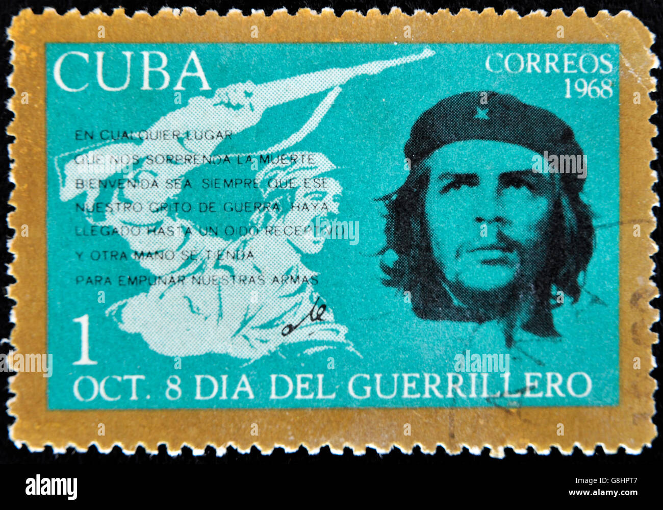 CUBA - CIRCA 1968 : A stamp printed in Cuba shows Ernesto Che Guevara- legendary guerrilla, circa 1968 Stock Photo