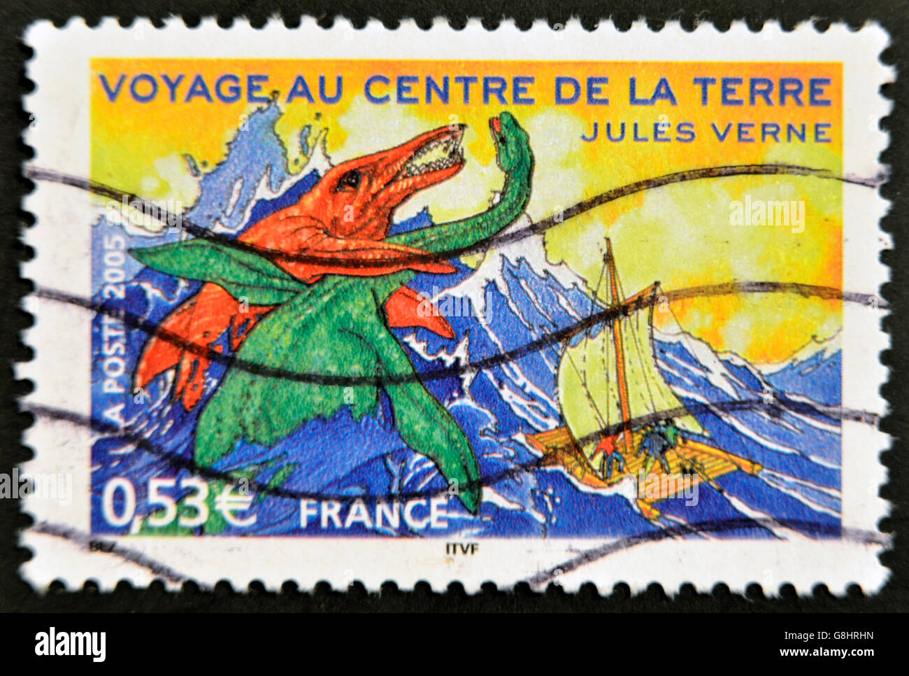 FRANCE - CIRCA 2005: A stamp printed in France shows an image of 'Journey to the Center of the Earth,' a novel by Jules Verne, c Stock Photo
